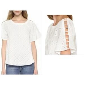 Madewell Embroidered Lattice Top Sz XS Women Peekaboo Shoulders White